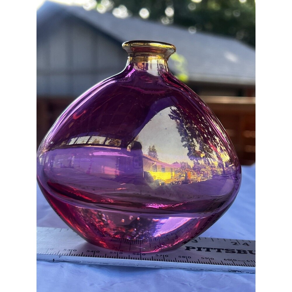 Vintage Italian 24% Lead Crystal Amethyst Pink & Purple Bud Vase Art Glass Illus